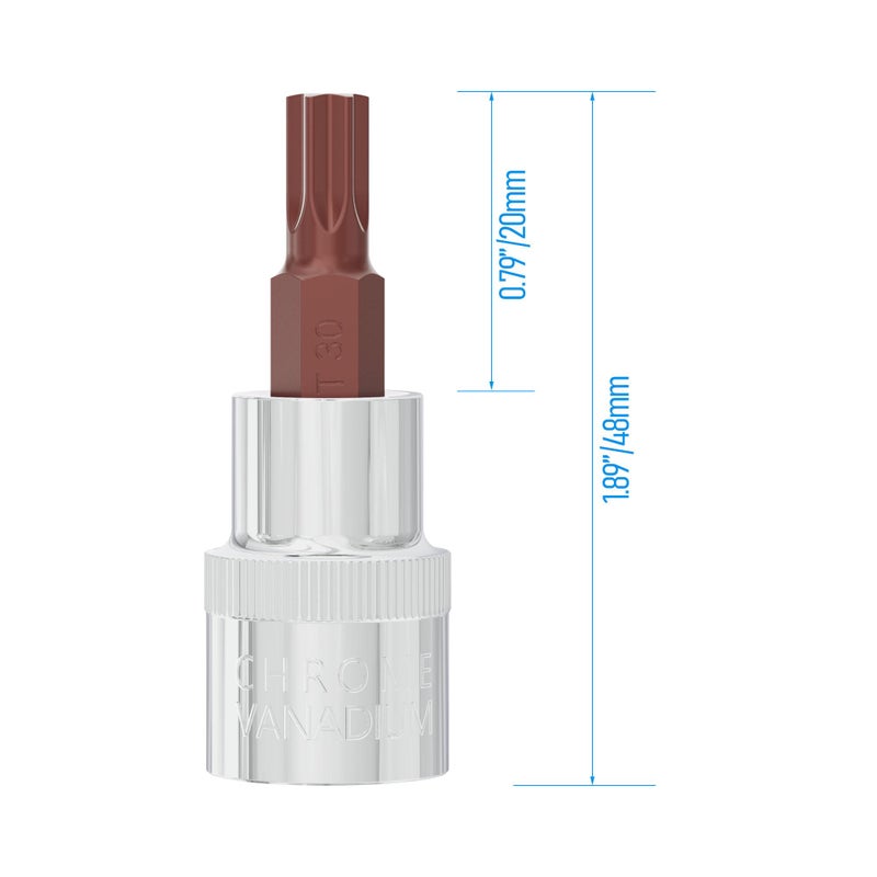 FOCMKEAS 3PCS 3/8"" Drive T30 Torx Bit Socket  S2 Steel Bits  Heat Treated CR-V Steel Star Sockets 1.9"" Length - Image 3